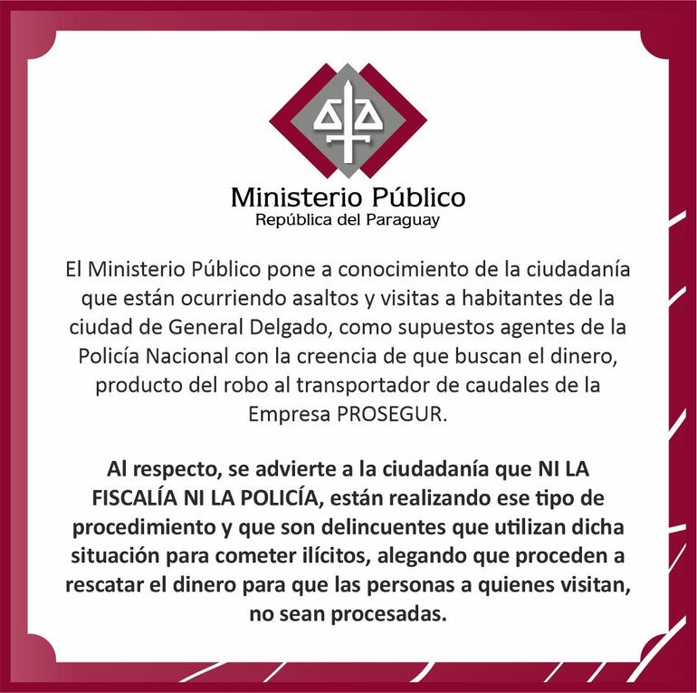 Comunicado de Fiscalía.