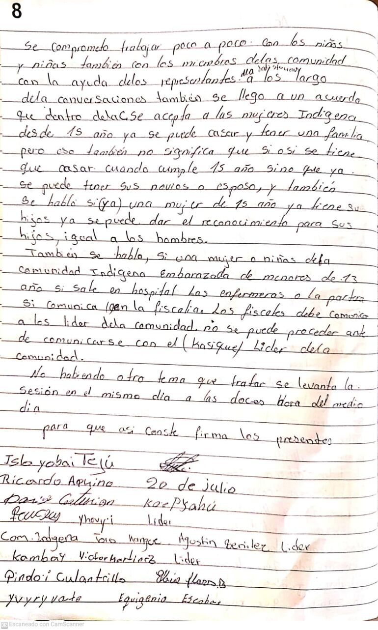 Los jefes de las comunidades nativas acordaron con los representantes institucionales trabajar en favor de la protección de las niñas y adolescentes nativas.