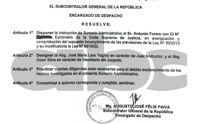 Parte resolutiva del documento de la Contraloría.