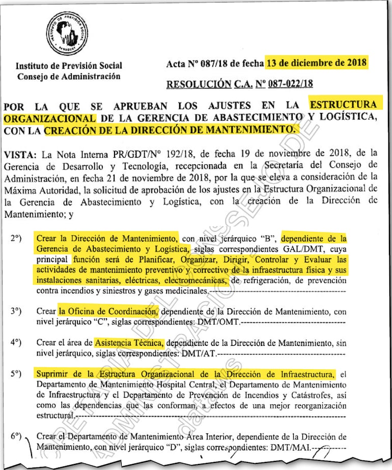 El 13 de diciembre de 2018, el Consejo de Administración del IPS realiza ajustes en su estructura organizacional y crea la Dirección de Mantenimiento.