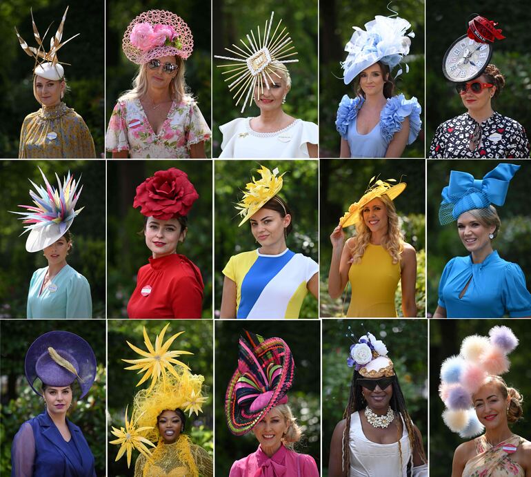 Un collage de fotografías de las asistentes a la Carrera Real de Ascot, en Ascot, Londres.