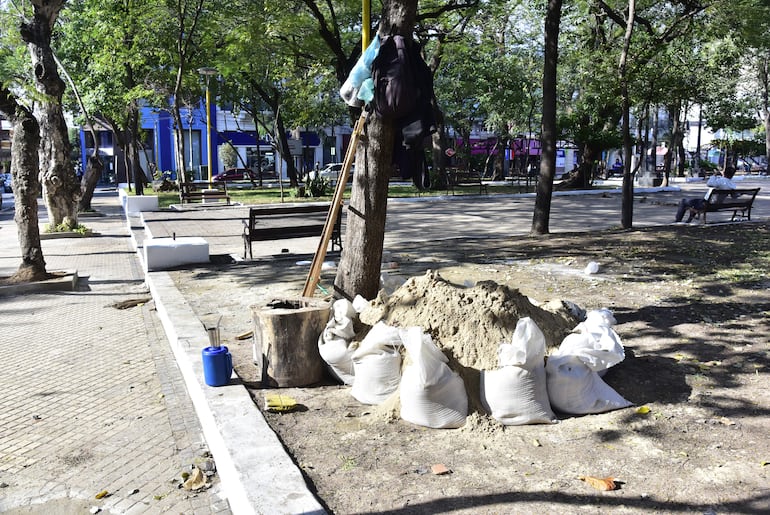 En las plazas del centro ayer se podían ver los materiales.