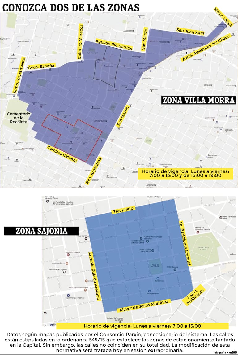 Mapa del estacionamiento tarifado en Asunción.