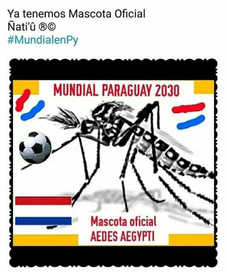 Memes del Mundial 2030. Un mosquito aedes aegypti será la mascota de la Copa del Mundo, según las bromas en redes de los internautas.