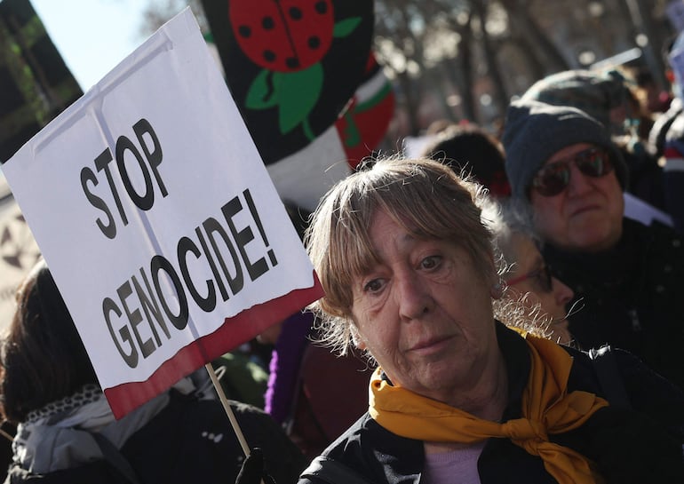 Madrid, 20 de enero de 2024. Miles de españoles se manifiestan por el alto al fuego en Gaza (Pierre-Philippe MARCOU / AFP)