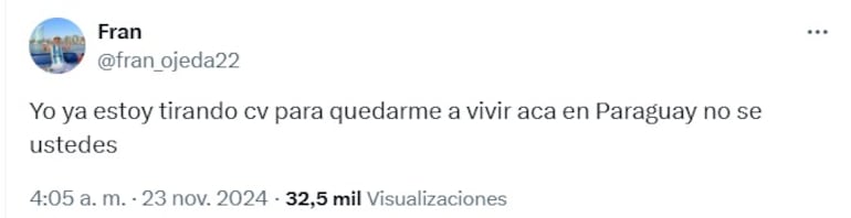 Comentarios en redes sociales sobre la hospitalidad de Paraguay.