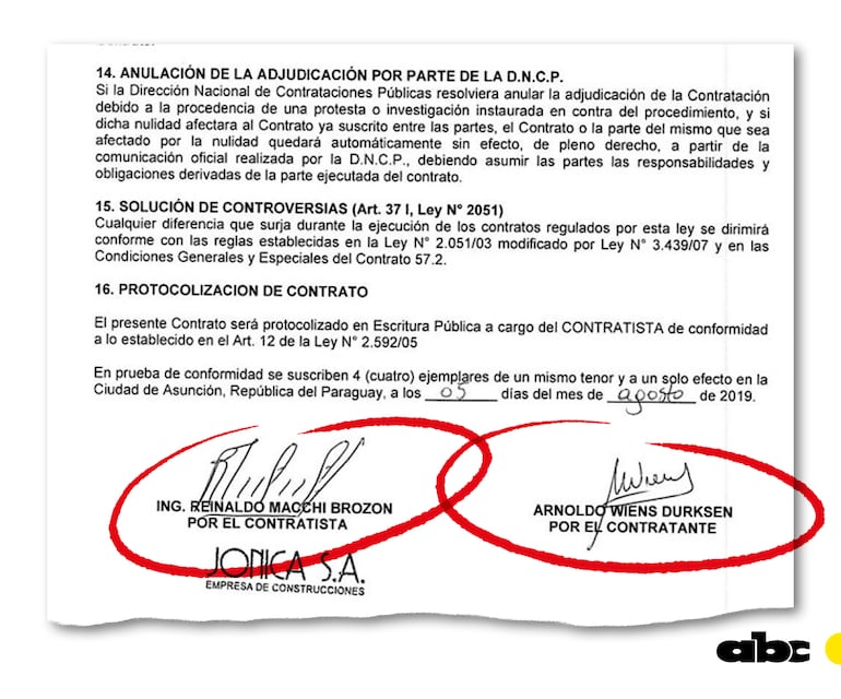 El Ing. Reinaldo Macchi hasta llegó a firmar contratos de la empresa Jónica SA, vinculada al senador Natalicio Chase. 