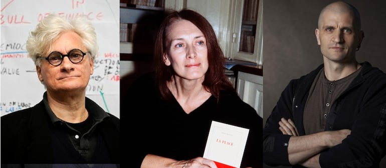 El filósofo italiano Franco Berardi (izquierda), la Nobel francesa de Literatura Annie Ernaux (centro) y el multipremiado escritor británico Chine Mieville (derecha) están entre los firmantes del comunicado