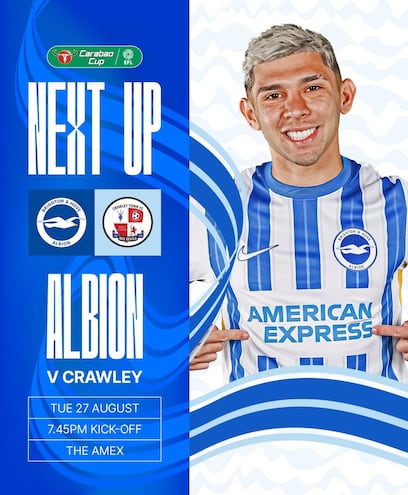 El Brighton utiliza la imagen de Julio Enciso para promocionar su partido de hoy por la Copa de la Liga inglesa.