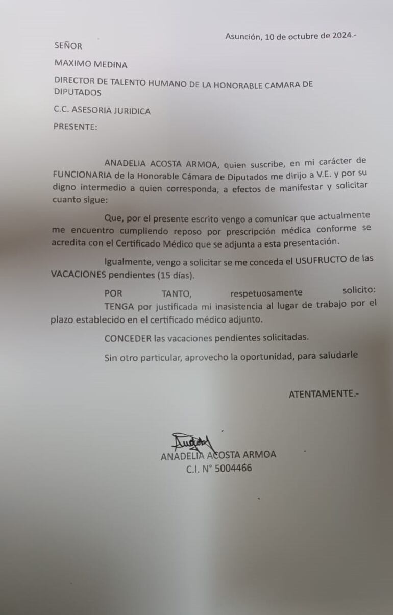 Anadelia Acosta reposo médico diputados