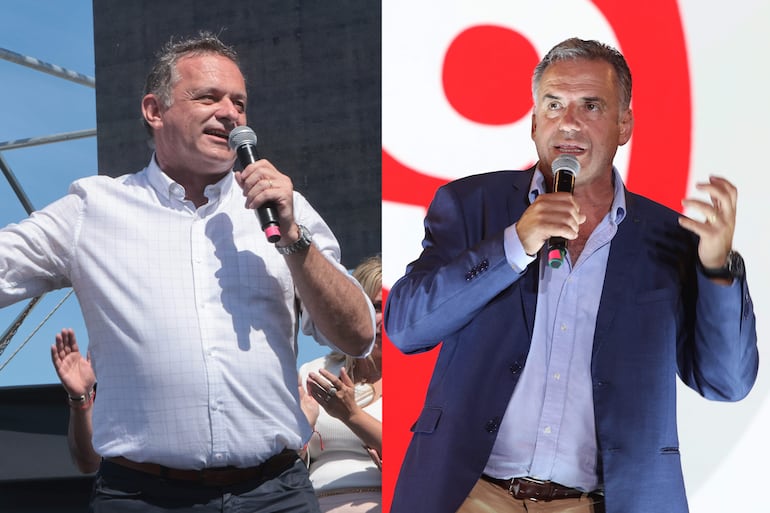 Combo de fotografías donde aparece el candidato a la presidencia de Uruguay por el oficialista Partido Nacional, Álvaro Delgado (i) y el candidato a la presidencia de Uruguay por la coalición izquierda Frente Amplio, Yamandú Orsi.