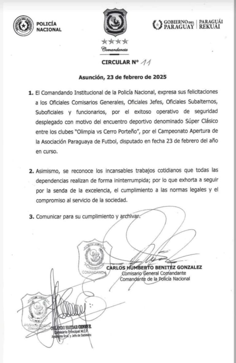 El comandante de la Policía felicitó a todos los encargados del “exitoso operativo de seguridad” en torno al Superclásico