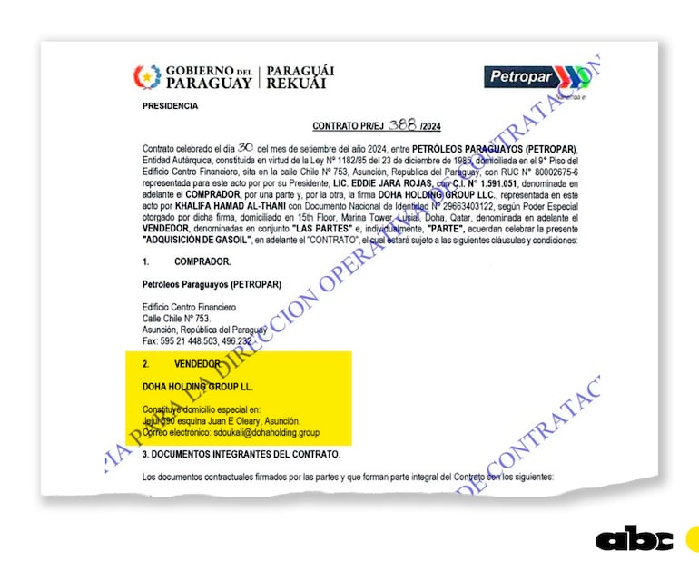 La dirección que hizo figurar la empresa Doha Holding Group en el contrato firmado con Petropar pertenece al Estudio Jurídico Jiménez Balbiani & Asociados.