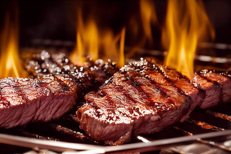 Carne a la parrilla a altas temperaturas.