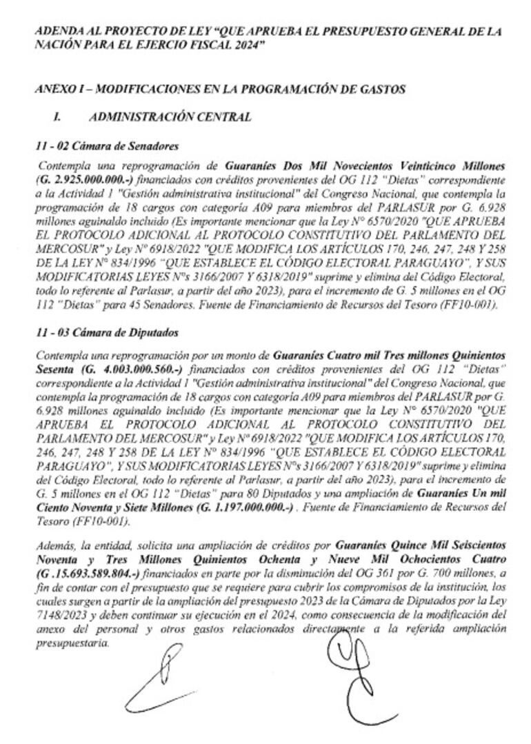 Especificaciones del MEF sobre aumentos de dietas a senadores y diputados. (gentileza).