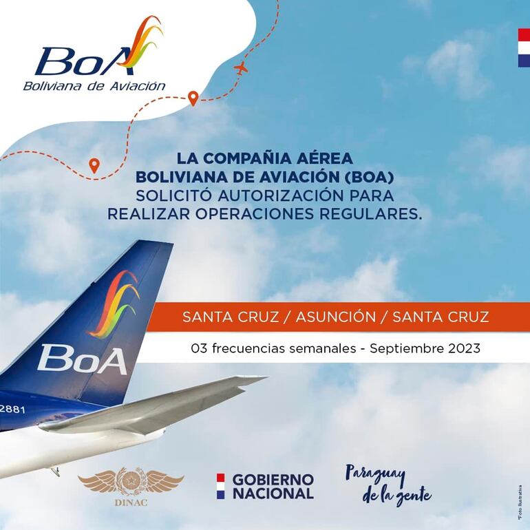 Boliviana de Aviación (BOA) operará a futuro en Paraguay.