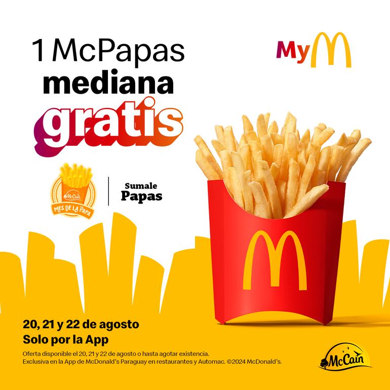 Con la app de McDonald's se puede conseguir una McPapas Mediana gratis.