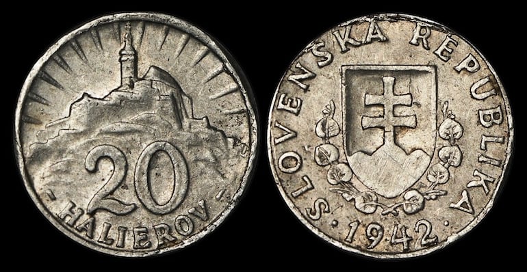 Moneda de 20 hallierov, Eslovaquia, 1942