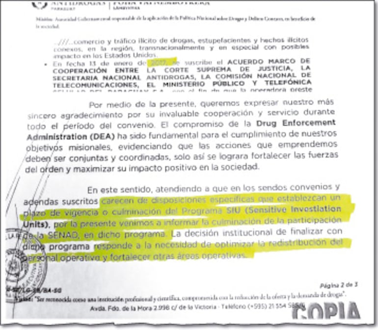 El  titular antidrogas envió un documento basado en convenios y adendas sin vigencia desde 2022.