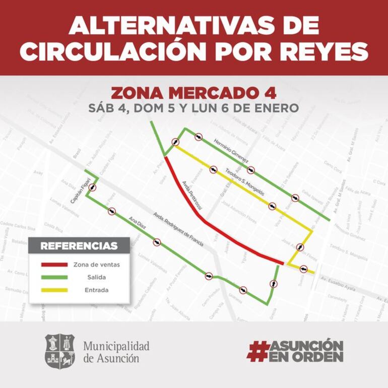 La Municipalidad de Asunción implementará desvíos y calles alternativas viales en la zona del Mercado 4