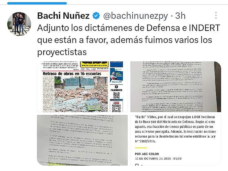 Posteo de Bachi Núñez que trata de justificar el despojo pero que solo demuestra que este se aprobó a ciegas en Diputados.