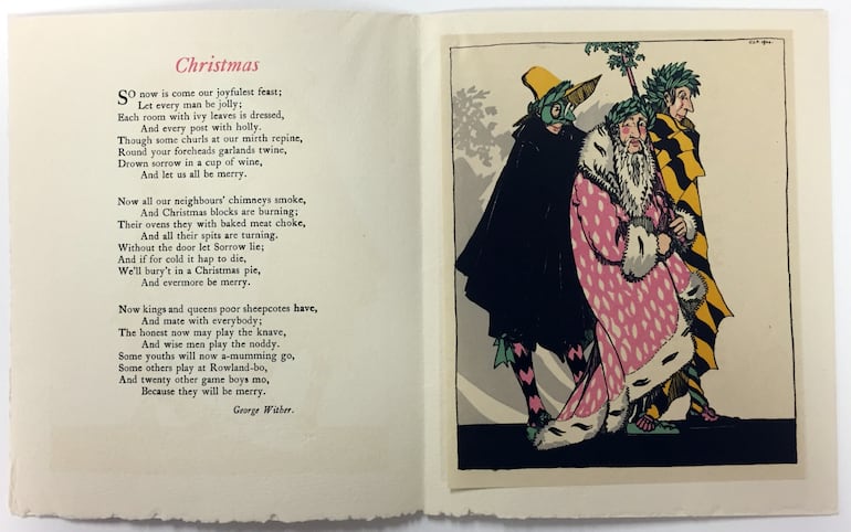 Claud Lovat Fraser: tarjeta de felicitación navideña con poema de George Wither, impresa en Londres por Lund, Humphries and Co., 1921.