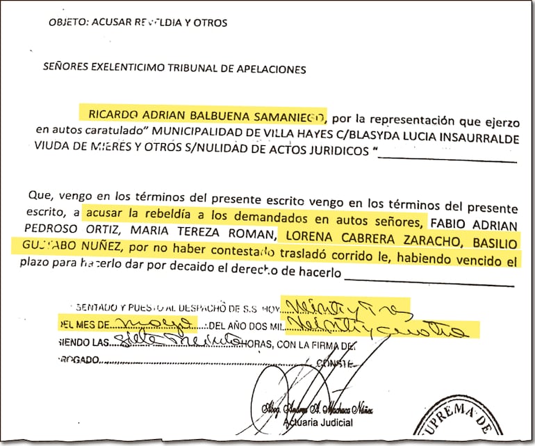 Escrito presentado el 23 de mayo de 2024 en el cual se acusa la rebeldía del senador  y pareja.