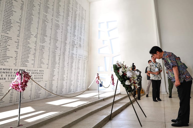 El presidente de Taiwán, Lai Ching-te durante una visita al Memorial de Pearl Harbor en Honolulu, Hawaii.