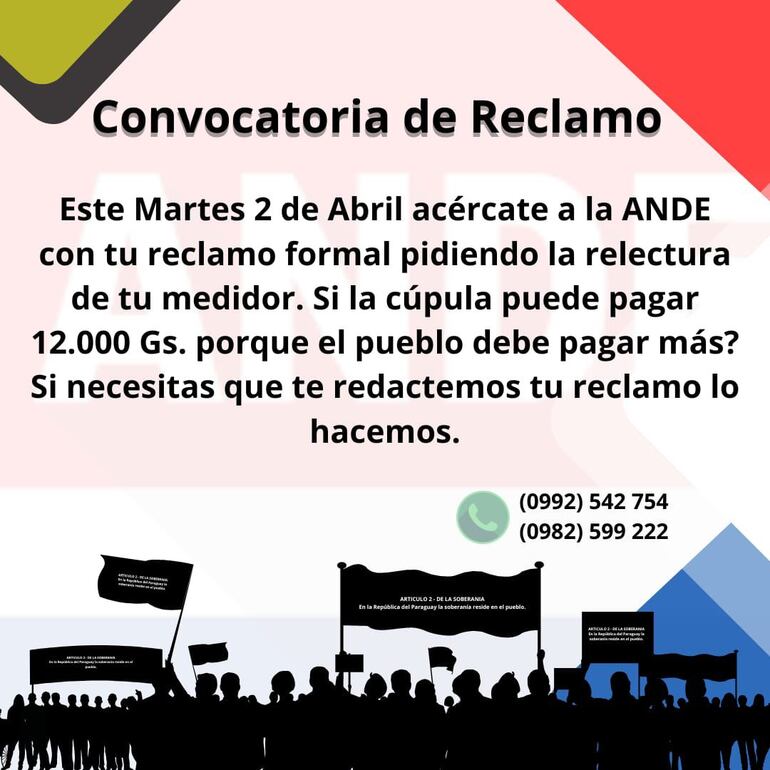 Flyer de la convocatoria para la manifestación.