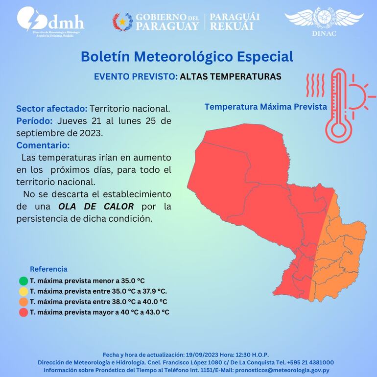 Boletín Meteorológico Especial en que se anuncian altas temperaturas para los próximos días y advierte la posibilidad de una ola de calor.