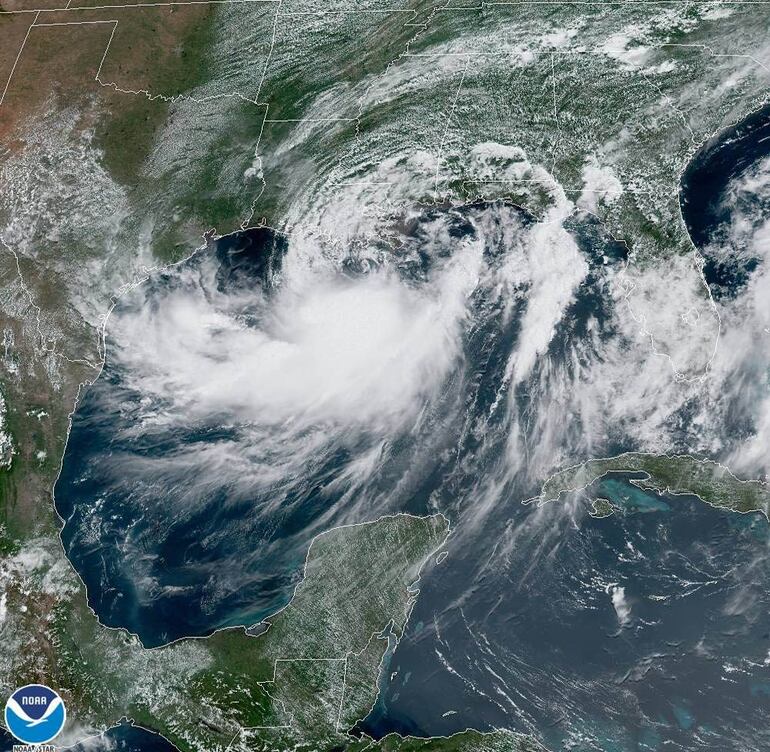 La tormenta tropical Barry sobre el Golfo de México.