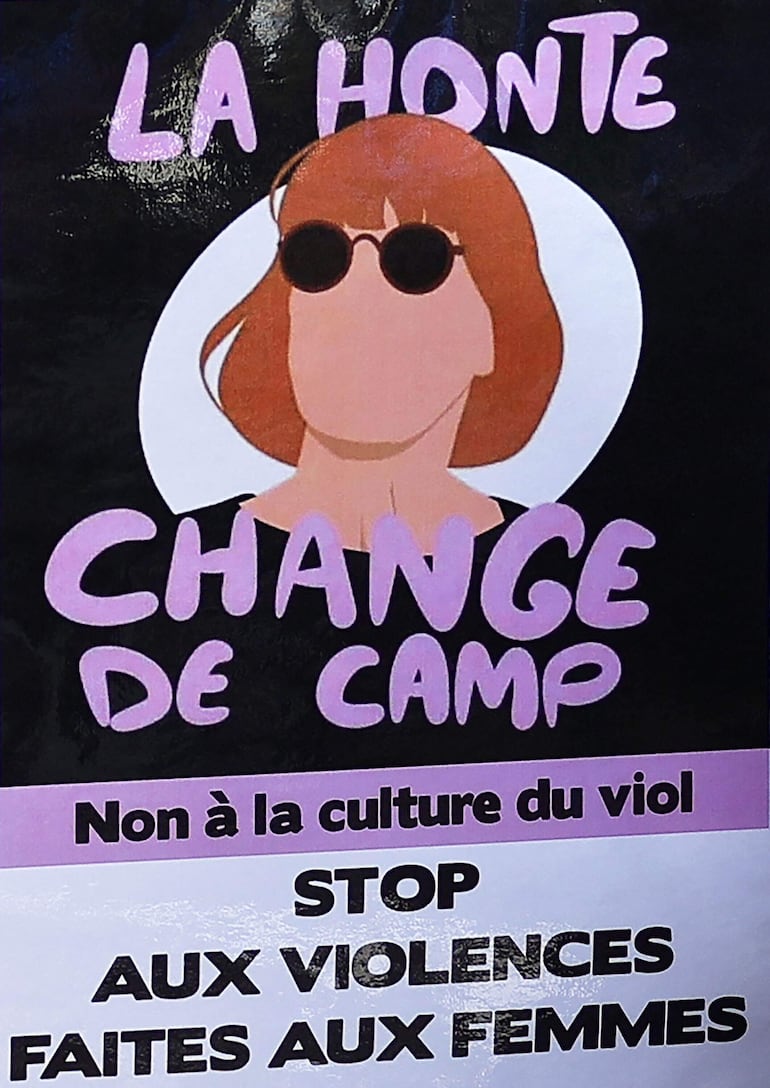 Un cartel diseñado por Aline Dessine en el que se lee "La verguenza debe cambiar de bando. Paren la violencia contra las mujeres". 