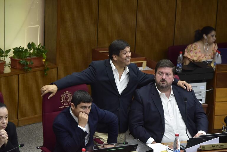 Los senadores Sergio Rojas (PLRA), de pie, José Oviedo (Cruzada Nacional) y Patrick Kemper (ex Hagamos, neo cartista)