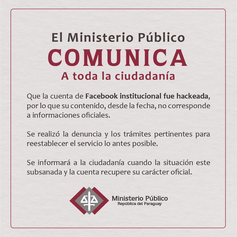 Comunicado del Ministerio Público.