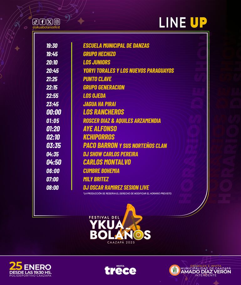 Line up del Festival del Ykua Bolaños 2025.