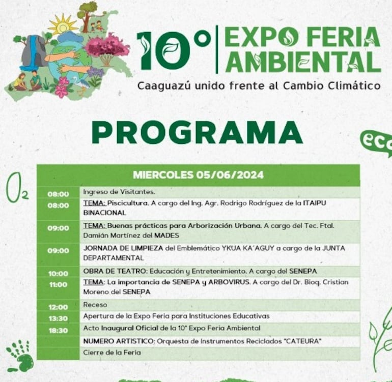 Programa previsto para el primer día de la, Expo Feria Ambiental.