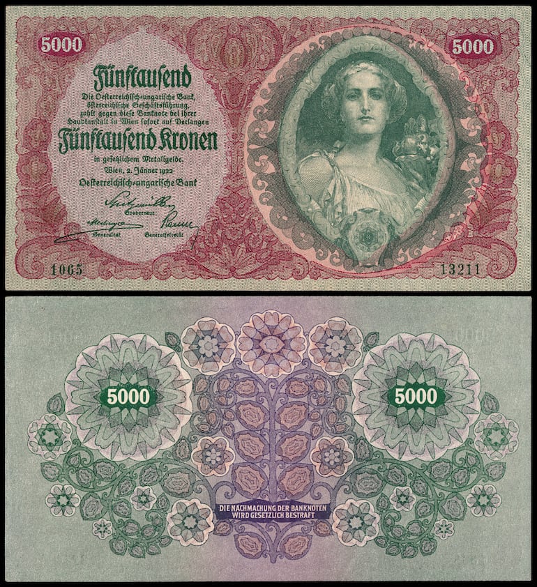 Billete de 5000 kronen (coronas austriacas), 1922