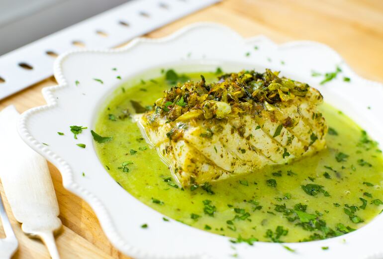 Pescado en salsa verde.