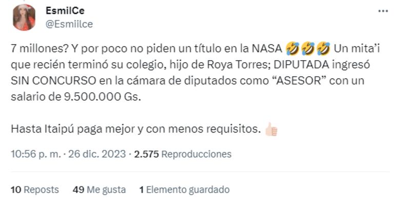 Otra reacción sobre el hijo de al diputada Roya Torres.