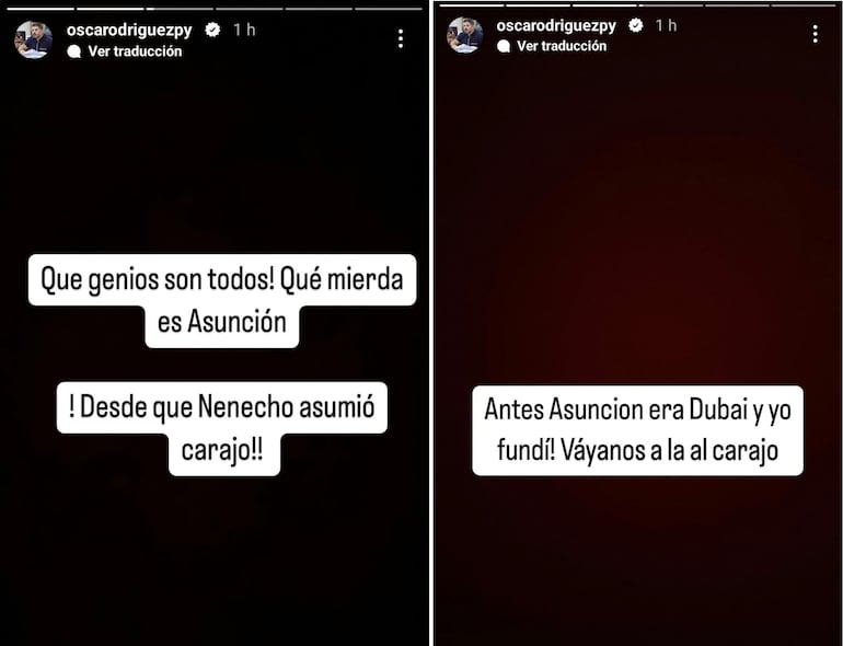 Posteos de Óscar "Nenecho" Rodríguez en sus historias de Instagram.