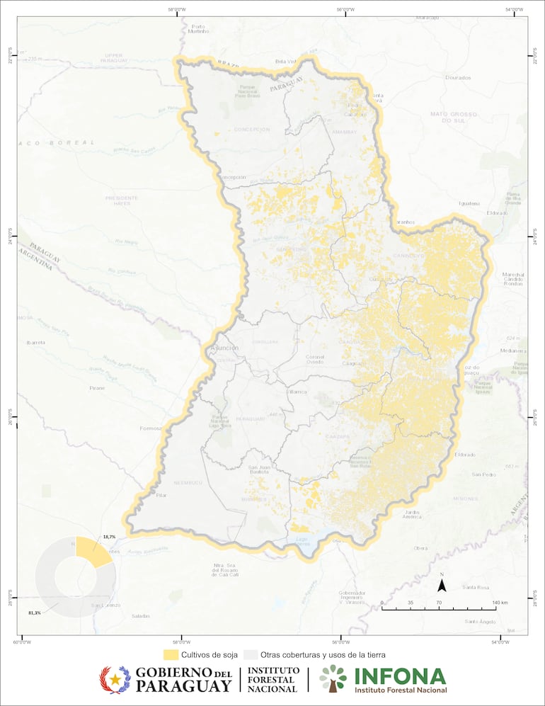 Mapa de cultivo de soja del Infona al 2022.