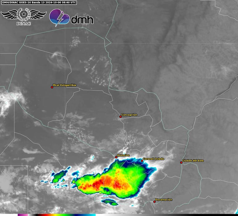 Imagen satelital emitida por la Dirección de Meteorología.