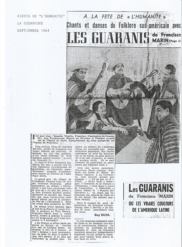 Les Guaranís en la prensa francesa, septiembre de 1964.