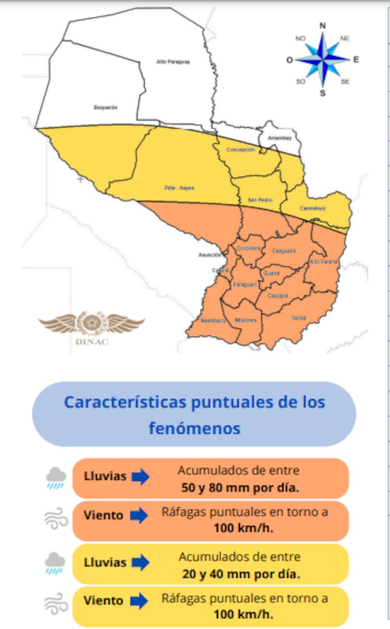 Meteorología emitió una alerta por tormentas eléctricas y vientos de hasta 100 km/h que afectarán gran parte del país entre el lunes y martes.