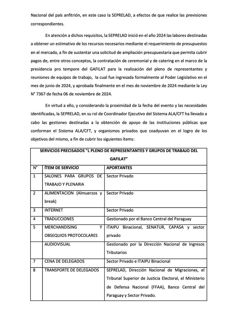 Respuesta del gobierno al pedido de acceso a la información pública de un evento organizado por la Seprelad de la Gafilat realizado por Ezequiel Santagada.