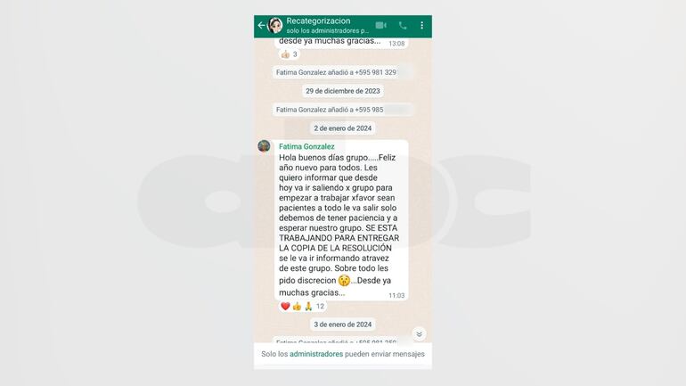 Captura de pantalla de unos  de los grupos de WhatsApp, en donde "ofertas puestos" del IPS. 