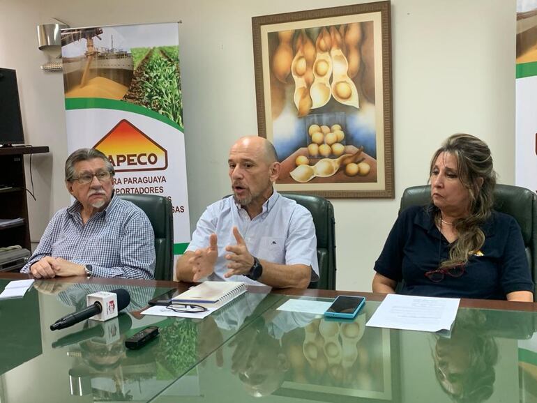 El Ing. Luis Cubilla, asesor técnico de Capeco; el Ing. Hugo Pastore, director ejecutivo de Capeco; la Lic. Sonia Tomassone, experta en comercio internacional de Capeco.