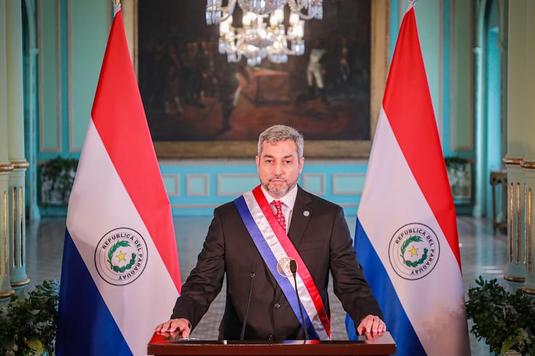 El presidente de la República, Mario Abdo Benítez, el año pasado, cuando presentó su cuarto informe de gestión ante el Congreso.