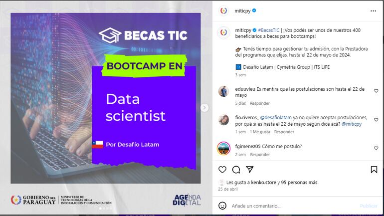 El Mitic ofrece 400 becas para cursos especializados en tecnología, pero varios usuarios se quejan de que ya no pueden aplicar a raíz de problemas con la prestadora.