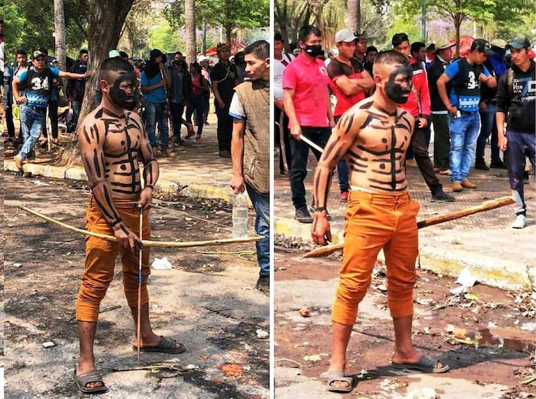 Asunción, miércoles 29 de septiembre del 2021: joven aché en las protestas contra un proyecto de ley que amplía la pena por ocupación de tierras (Fotos: Julián Sorel).